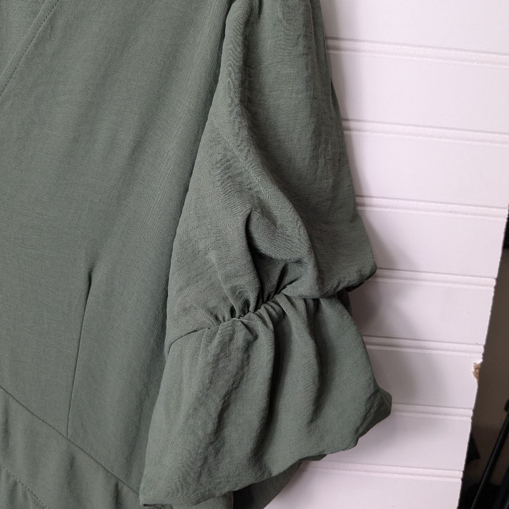1. State Olive V-Neck Puff Short Sleeve Fit &Flare Dress L - Picture 8 of 12